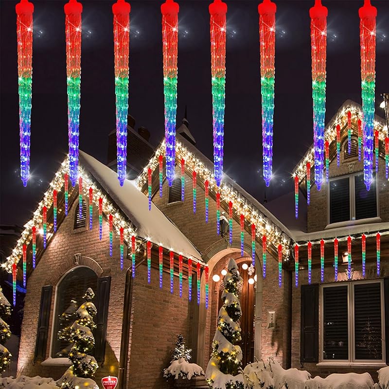 WATERGLIDE Meteor Shower Lights, 11" Outdoor Christmas Lights 10 Icicles 240 SMD LED Crystal Ice Falling Light, Connectable Raindrop Iciclelights,