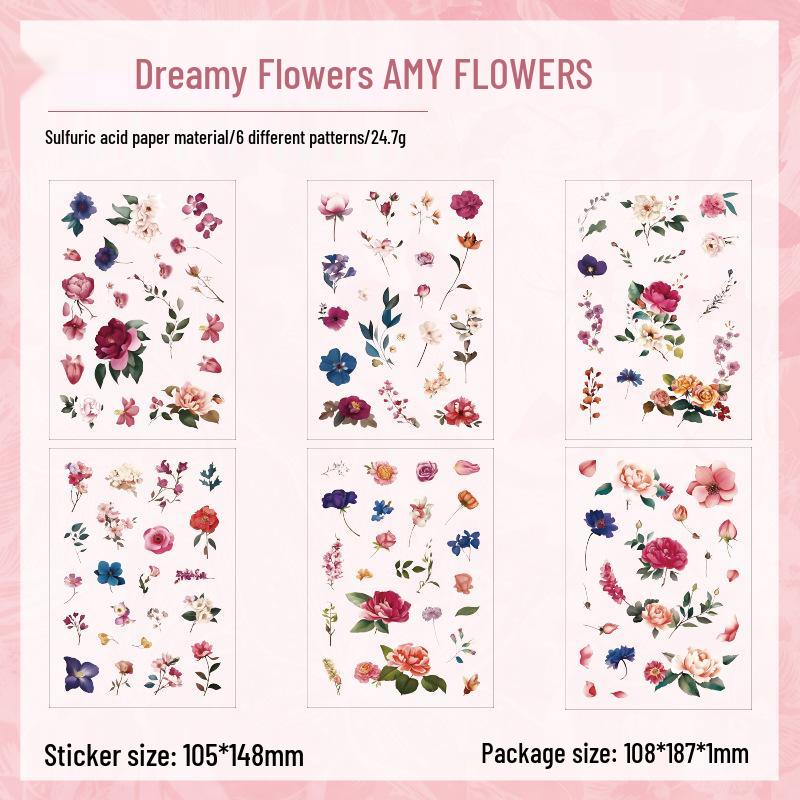 ZABC Cross-Cut Floral Theme Sticker Pack for Journals - Grass Flower Ballad Series