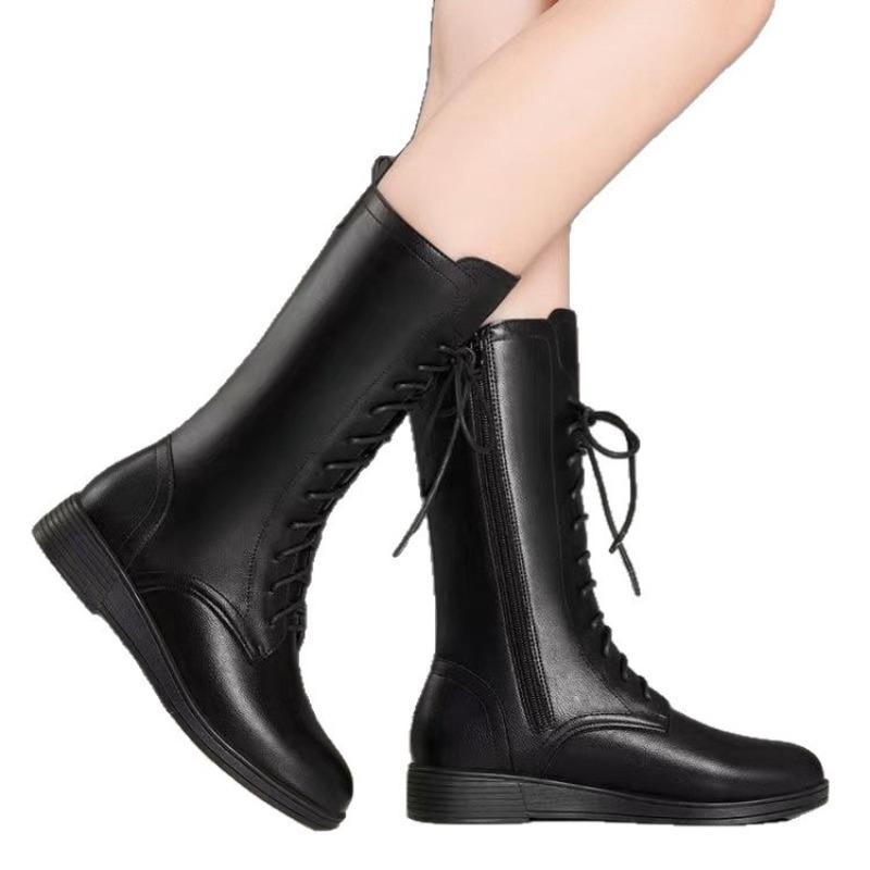 Zapatos de Cuero Suave, Botines, Botas de Forro Polar, Botas de Media Caña para Mujer, Botas Planas Versátiles para Mujer