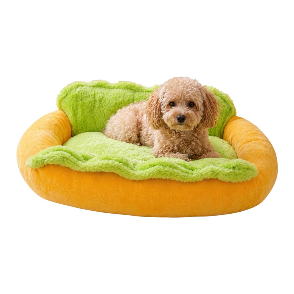 Hot Dog Plush Pet Bed Removable Washable Funny Cat Bed with Non-Slip Bottom for Dachshund Puppies Cats
