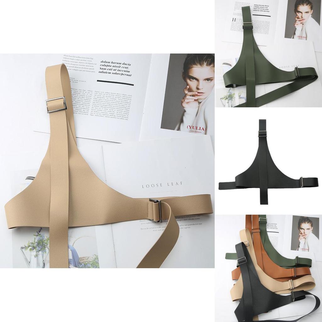 Camel Triangle Belt With Wide Pu Strap And Metal Buckle For Casual Streetwear