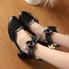 Fashion Spring Lace Ankle Strap Women High Heels Mary Jane Pumps Bead Party Wedding Cosplay White Pink Hairball Bow Princess Lolita Shoe
