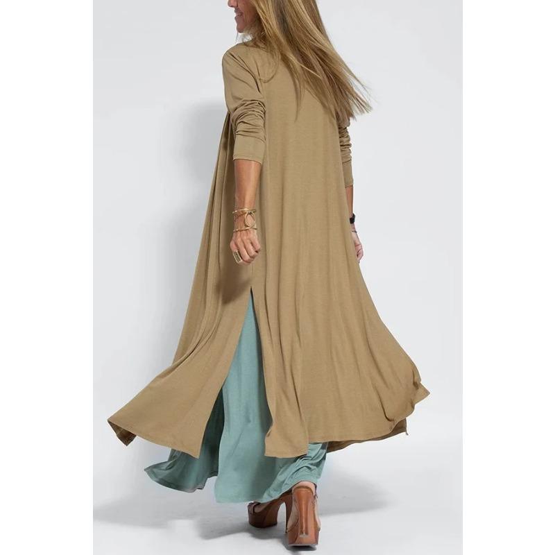 Moda Primavera Estate Cardigan Monocolore Manica Lunga Donna Lento Casual Stile Lungo Spacco Cappotto Signora Elegante