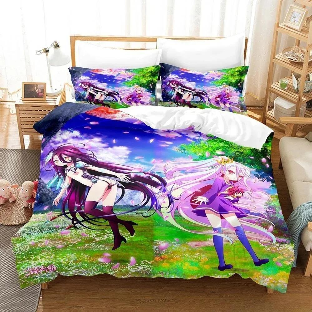 

New 3D Printing Kawaii Girls bedding No Game No Life Bedding Set Cartoon Anime three-piece set Adult Kid Bedroom Duvetcover Set 70x133cm 2pcs