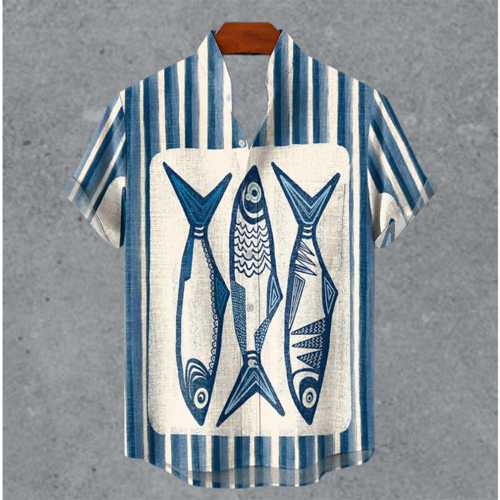 Art retro vintage men's shirt with mottled marks, standing collar printed short sleeved shirt, casual and comfortable top