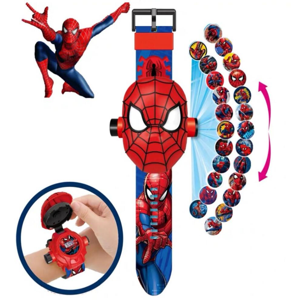 Montre projecteur Spider-Man pour enfants avec 24 projections de dessins animés, heure et date réglables et veilleuse