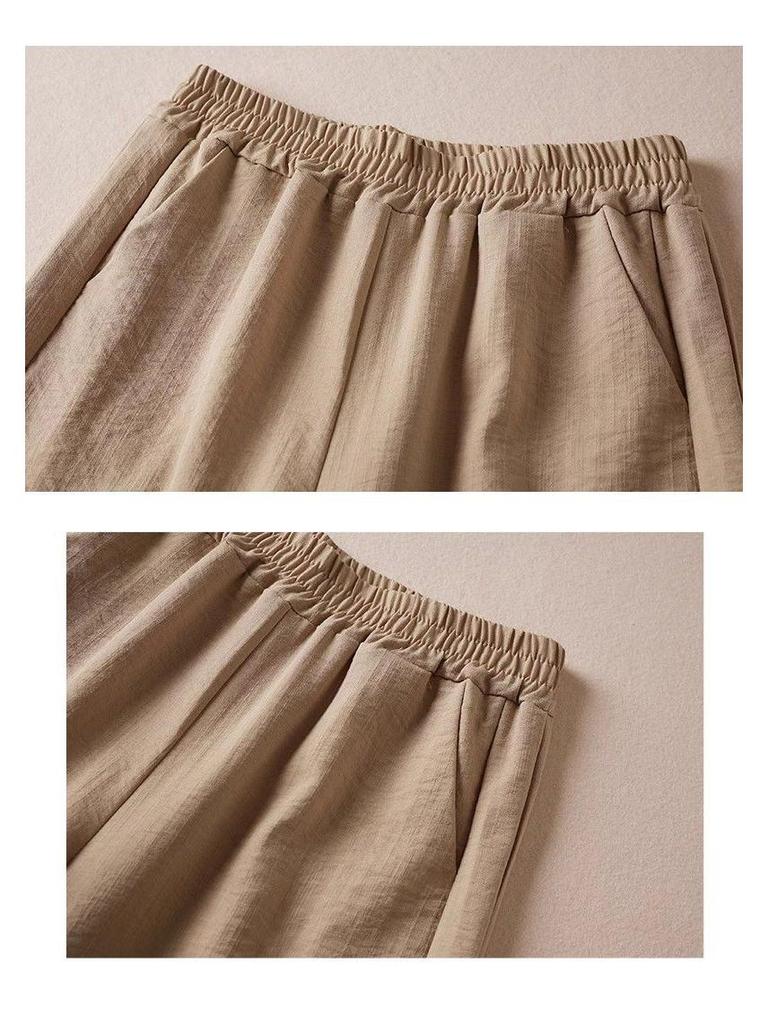 Women's 2026 Summer Ice Silk Wide-Leg Pants - Retro, Plus Size, Nine-Point Length, Solid Color, Thin and Comfortable.