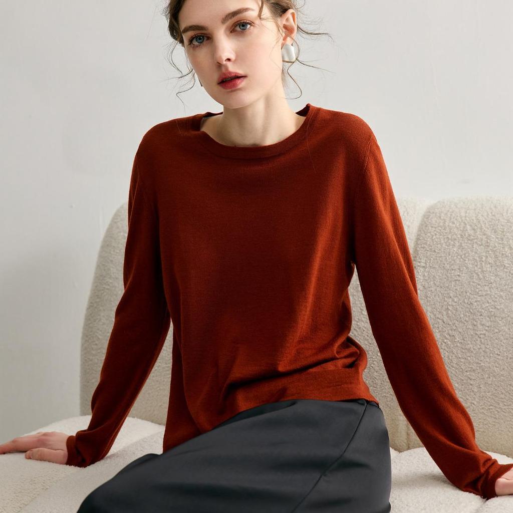 Yangzi Zhang Women's Versatile Fine Knit Wool Sweater - Loose Fit, Round Neck, Long Sleeve