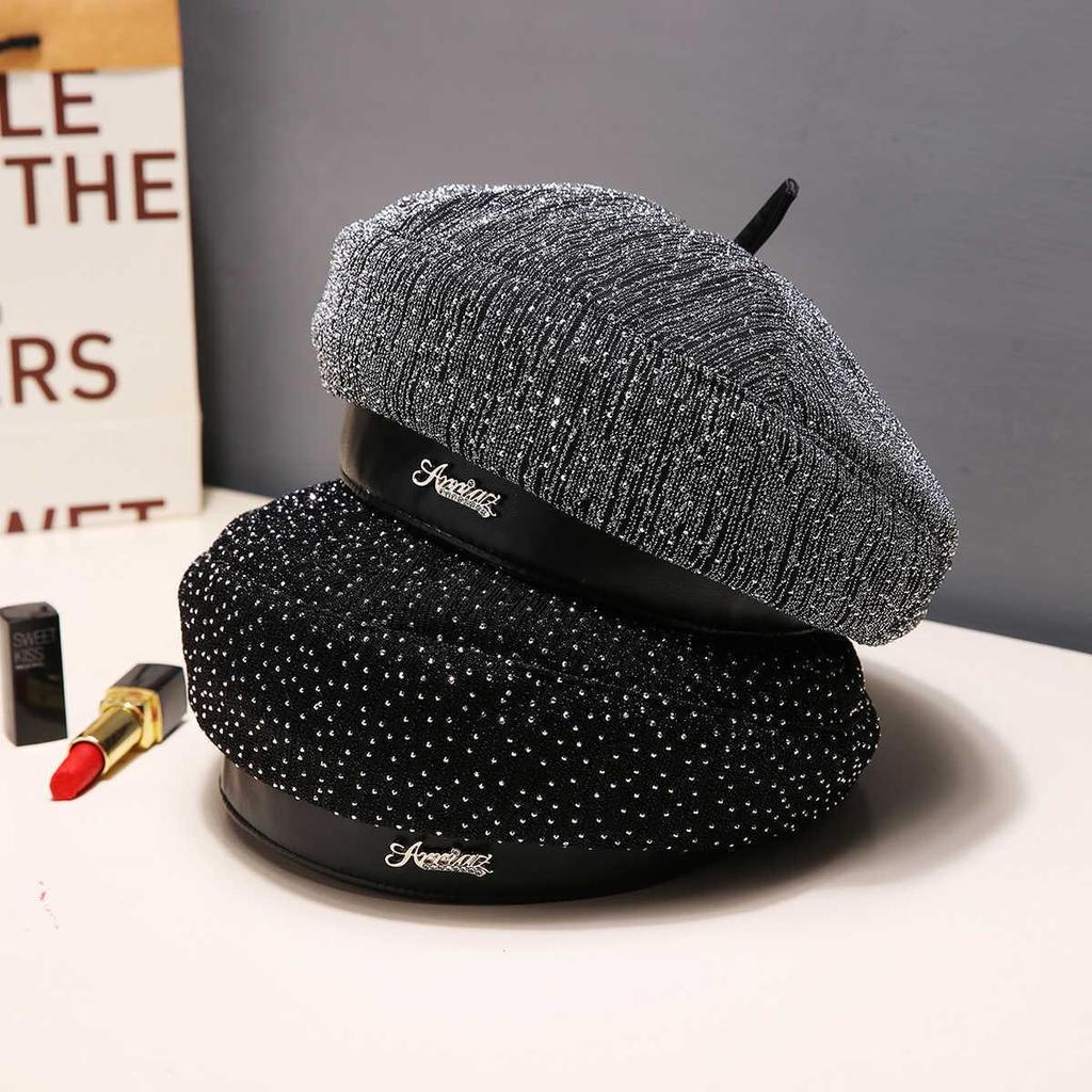 Chic Korean-Style Starry Sky Beret - Versatile Spring/Autumn Letter Hat for Women