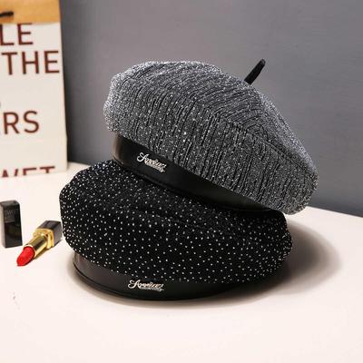 Korean Rhinestone Star Beret: Women's Large Head Circumference, Face-Slimming, Versatile High-End Painter Hat