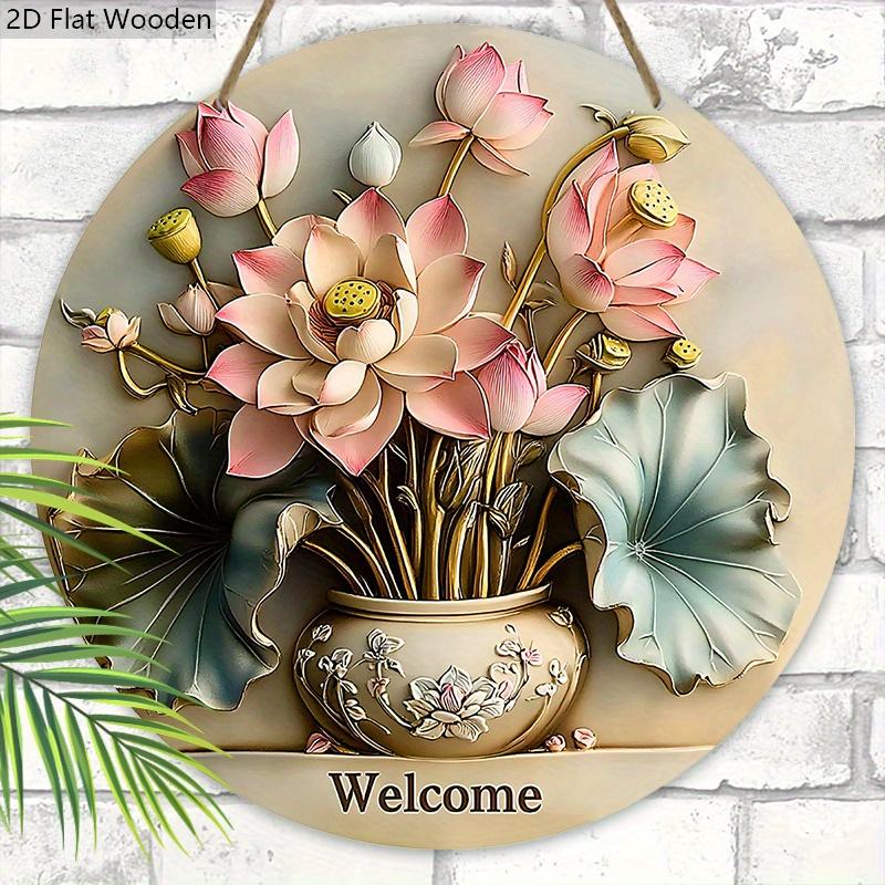 Rustic Lotus Bonsai Wooden Welcome Sign - Artistic Decorative Hanging Plaque - Ideal Home Hanging Ornament