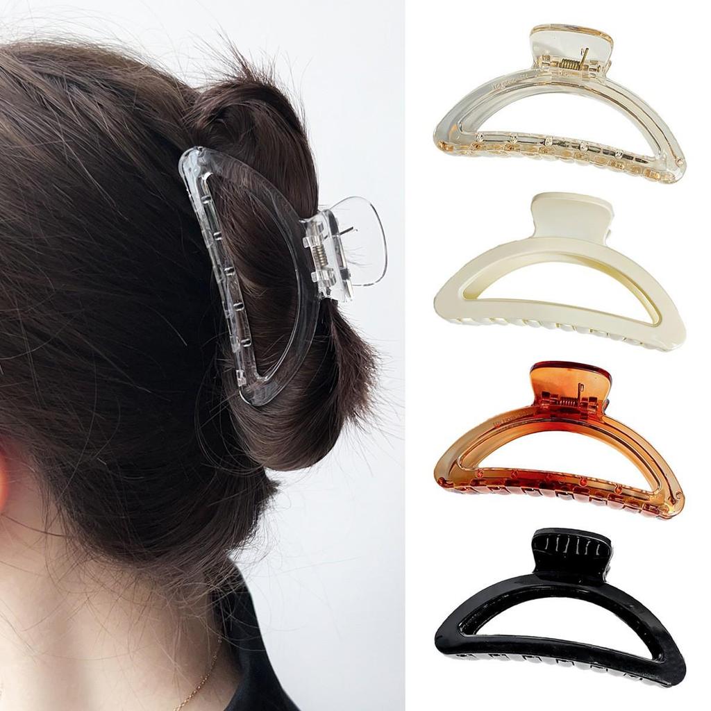 Korean Style Semi-Circular Transparent Hair Clip for Women's Updos - High-End Hollow Shark Clip