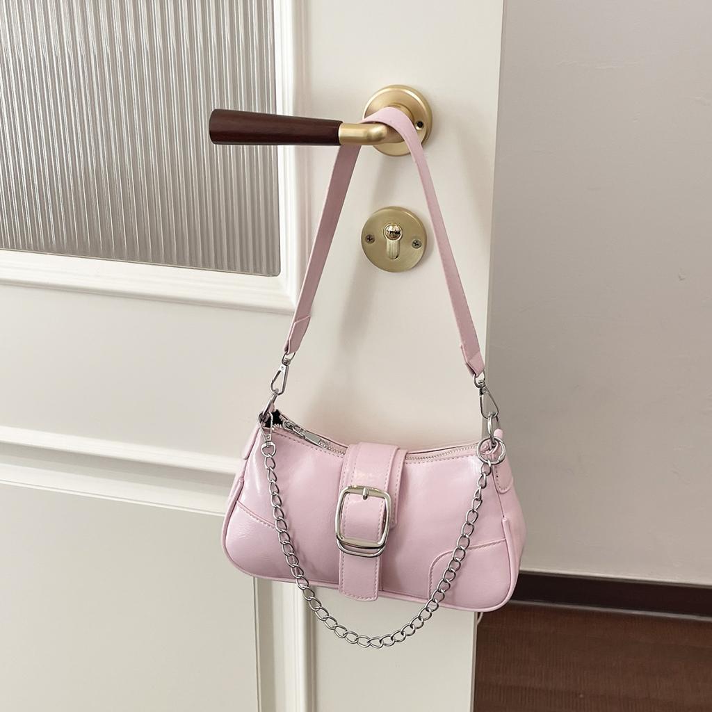 Silver Shoulder Bag Chain Handbag Fashion Bag Solid Color Pu Leather Ladies Bag French Style Underarm Shopper Purse Black Bolsos