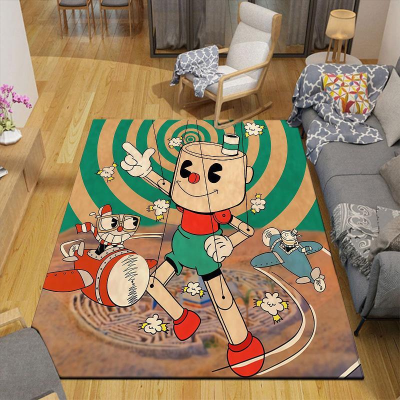 Tappeto Quadrato a Fantasia Flanella di Cuphead & Mugman, Tappeto da Area, Tappeto per Soggiorno Camera da Letto Divano Sala Giochi Decorazione, Tappetino Antiscivolo