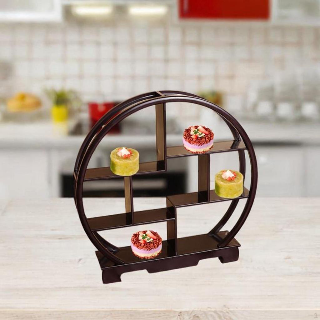 Wooden Dessert Display Shelf Cabinets Rack Chinese Style Round Figure Storage for Desktop