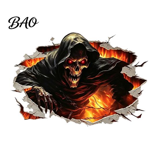 Scary Halloween Room Decorations 3D Wall Decal, Breakout Illusion Sticker with Skull Ghost, Spooky Vivid Visual Stickers Decor for Party, Peel