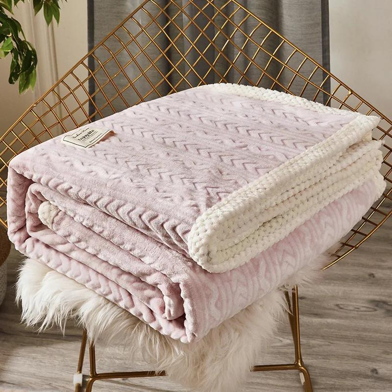 Autumn Winter Thick Coral Fleece Single Blanket Queen Double Flannel Blanket for Office Dorm Warm Little Quilt Without Zipper