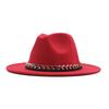 European, American Autumn and Winter British Style Fashionable and Elegant Flat-brimmed Big Eaves Hat Top Hat Men and Women Chain Jazz Woolen Hat