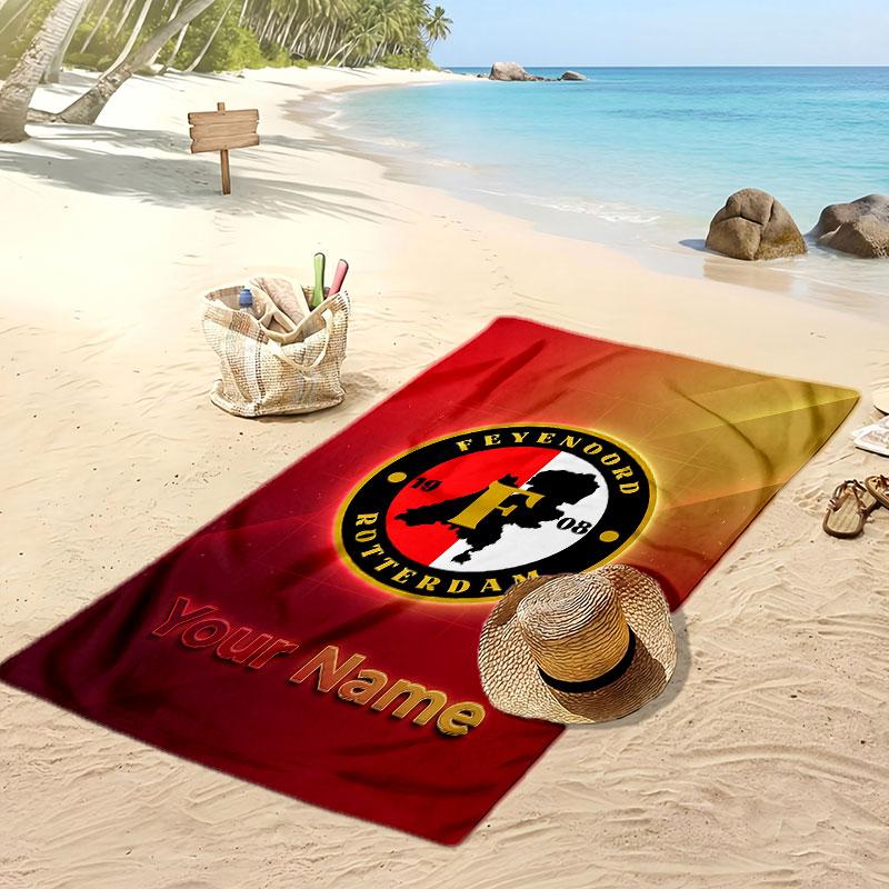 Feyenoord Personalisiertes Bedrucktes Strandtuch Fußballlogo Unterstützung Benutzerdefinierter Name Text Saugfähiges Handtuch für Sport Reisen Besonderes Geschenk