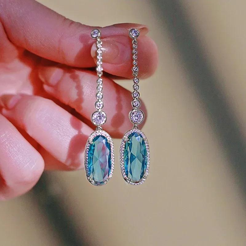 Shiny Zircon Wedding Hanging Earrings with High Grade Temperament Geometric Cubic Zirconia  Quality Women's Luxury Jewelry