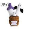 Pocket Sized Anxiety Relief Figurine Hand Knitted Halloween Ghost Ornament, Crochet Plush Doll with Warm Hearted Gift for Students Encouragement Card,