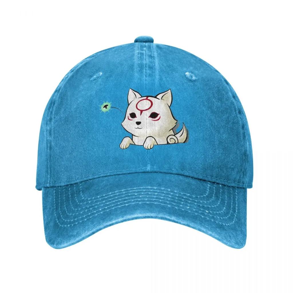 Okami Amaterasu Wolf Cute Kawaii Animal Mythology Sun Unisex Baseball Cap Distressed Washed Caps Hat Fashion Gift Snapback Hat