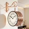 Metal Analog Railway Wall Clock Double Sided Hanging Clock for Living Room Home and Office