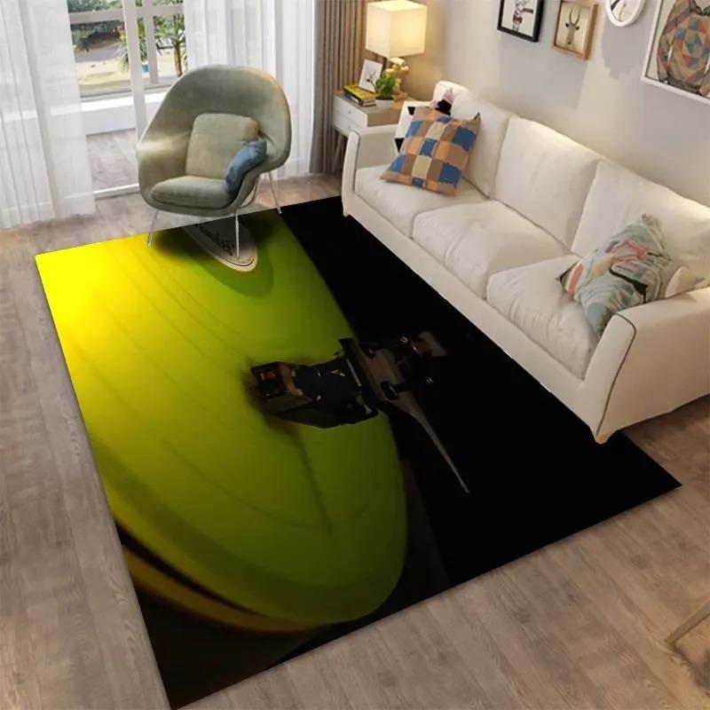 Multi-Size Retro Music Phonograph Recording Rug Living Room Bedroom Sofa Decorative Carpet, Kid's Room Non-Slip Mat Fast Arrive