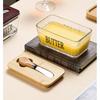 Western Glass Sealed Butter Box with Lid Spatula Rectangular Household Cheese Fresh-keeping Jar Household Cheese Box