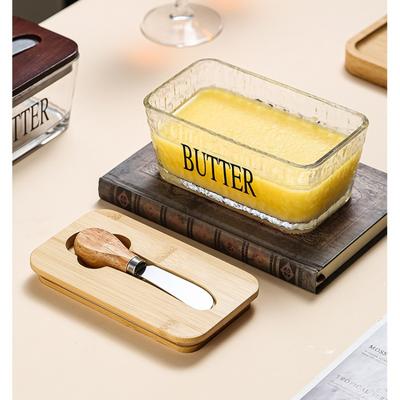 Western Glass Sealed Butter Box with Lid Spatula Rectangular Household Cheese Fresh-keeping Jar Household Cheese Box