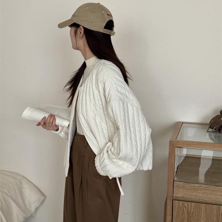 Women's Spring/Fall Loose-Fit Casual Warm Short Jacket, Korean-Style Round-Neck Lightweight Jacket
