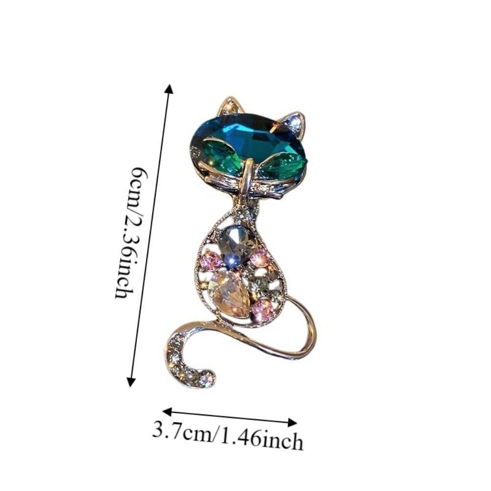 Crystal Blue Crystal Cat Brooches Corsage Daily Party Accessories Animal Pins Luxury Vintage Banquet Clothes Metal Pin