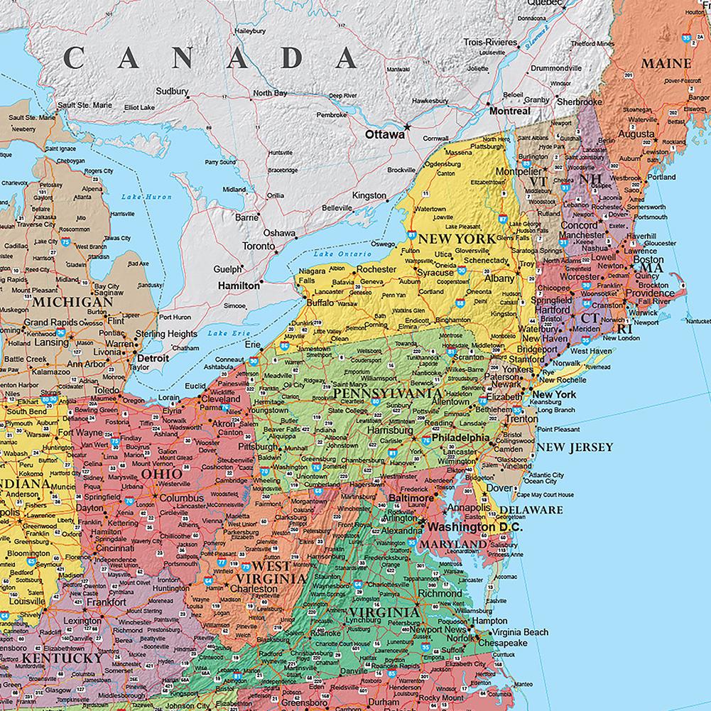 Mappa degli Stati Uniti - Mappa Amministrativa, Senza Cornice, per Camera da Letto, Soggiorno, Ufficio, Dormitorio, Decorazione Murale Mappa del Mondo, Materiale Didattico/per Viaggi