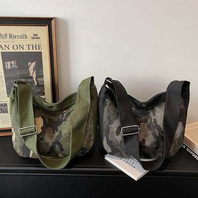 Borsa a tracolla vintage in tela mimetica da donna, borsa a spalla messenger