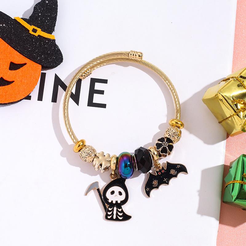Halloween Bracelet Witch Hat Ghost Charm Stainless Steel Bangle Best Friend Gift Jewelry For Women Girls