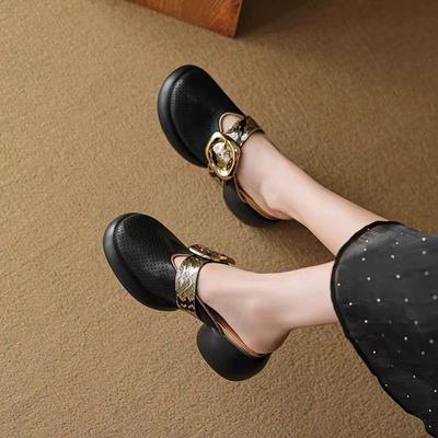 Fashion Women High Heeled Platform Half Slippers Leather Mules Femme Pointed Toe Feminino Office Ladies Chaussure Elegant Backless Shoes
