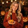 Resin Ghost Candle Holder with LED Candle for Halloween Tabletop Decoration Holiday Party Ornament Prop