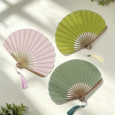 Cotton Linen Cloth Mini Shell Fan Bamboo Frame Dance Fan Retro Handheld Fan Gift Giving