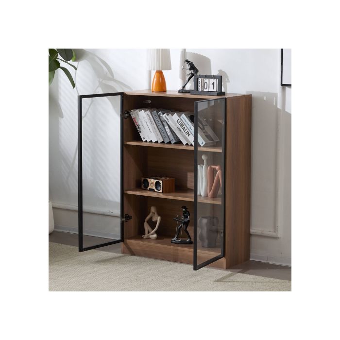 Vitrine éclairée - MUVOE - Verticale - Verre trempé - 3 étagères - Marron