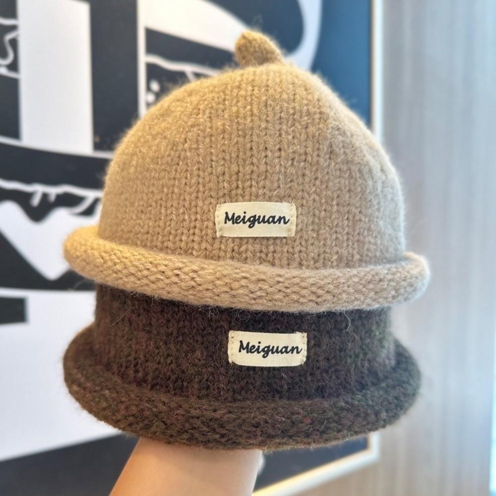 Solid Color Knitted Hat Turned-up Brim Melon-shaped Hat Minimalist Beanie Hat