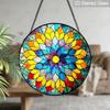 2D Flat Stained Glass Rainbow Mandala Window Decoration, 6.3/7.87inches Colored Glass Plate with Chain, Charming Indoor/Outdoor Sun Catcher Home