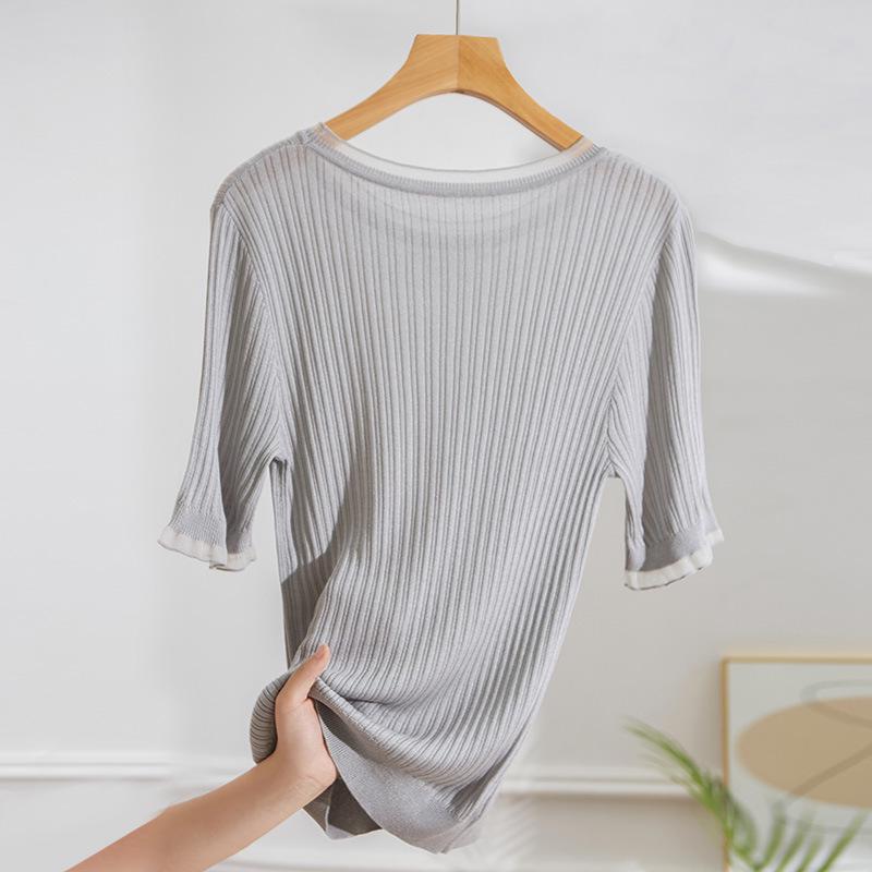 

Женский летний топ с коротким рукавом из шелковой сетки Yuyue - приятный к коже и удобный XL серый