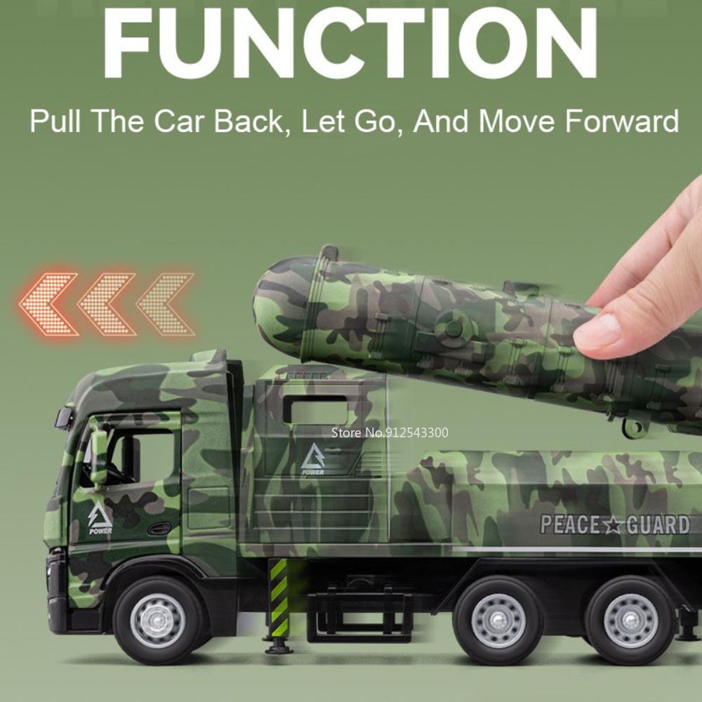 1:32 Scale Missile Truck Toy Model Car Rocket Launcher Vehicle Metal Diecast Sound Light Pull Back Military Models Boys Gifts