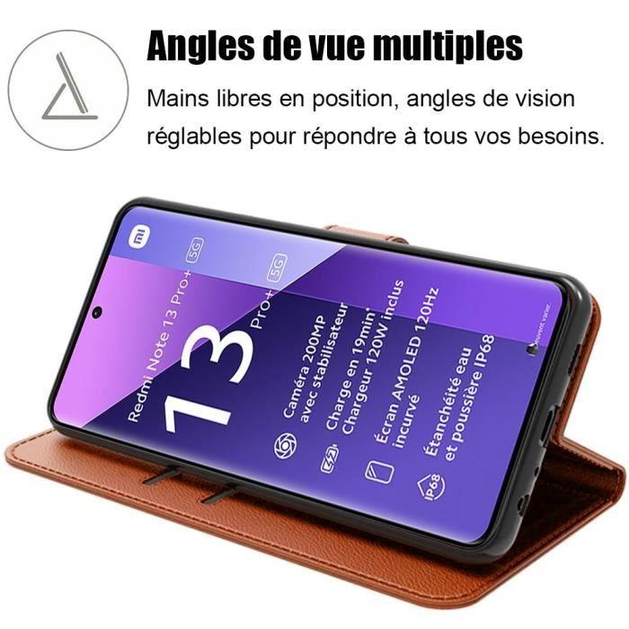 Coque - E.F.Connection - pour Xiaomi Redmi Note 13 Pro+ 5G - Cuir PU - TPU - Antichoc - Portefeuille - avec 2 Verres Trempés