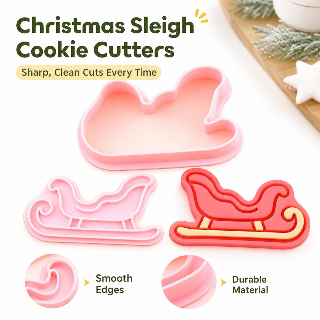 Christmas Molds Set with 3D Snowflake, Key and Sleigh Designs, Embossed Holiday Baking Molds