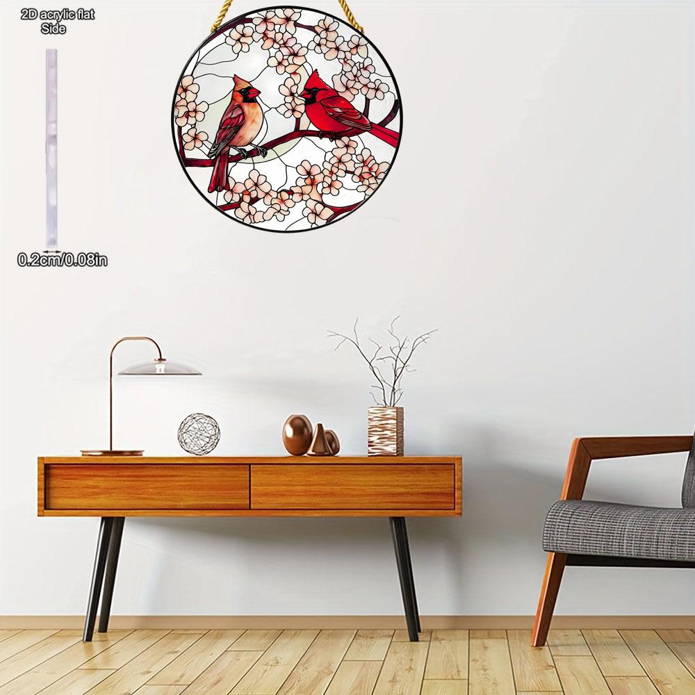 Red Cardinal Suncatcher Ornamen Sign, Stained Glass Style Acrylic for Bird Lovers & Home Decor, Nurseries, Vintage Home Decor Wall for Bar Kitchen, R