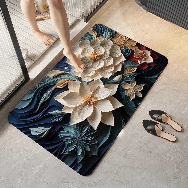3D Floral Bathroom Floor Mat Household Floor Mat Absorbent Quick Drying Anti Slip Mat
