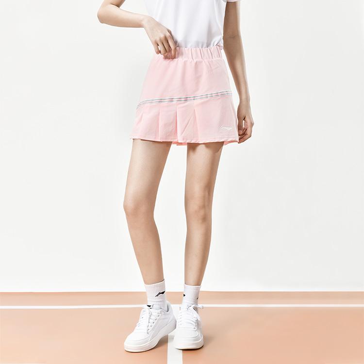 Li Ning Badminton Series Color Block Mid Waist Pleated Casual Skirt Women Skirts Light-Pink ASKU120-4