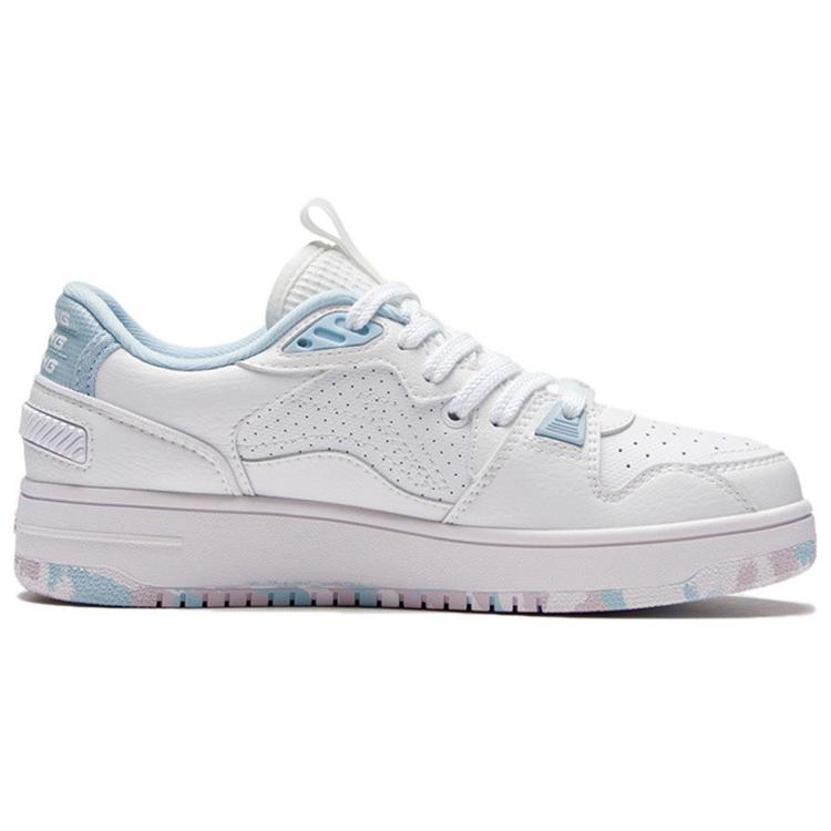 Li Ning Abrasion Resistant Breathable Abrasion Resistant Breathable Low top Skateboard Shoes Women's White Blue AGCS084-3
