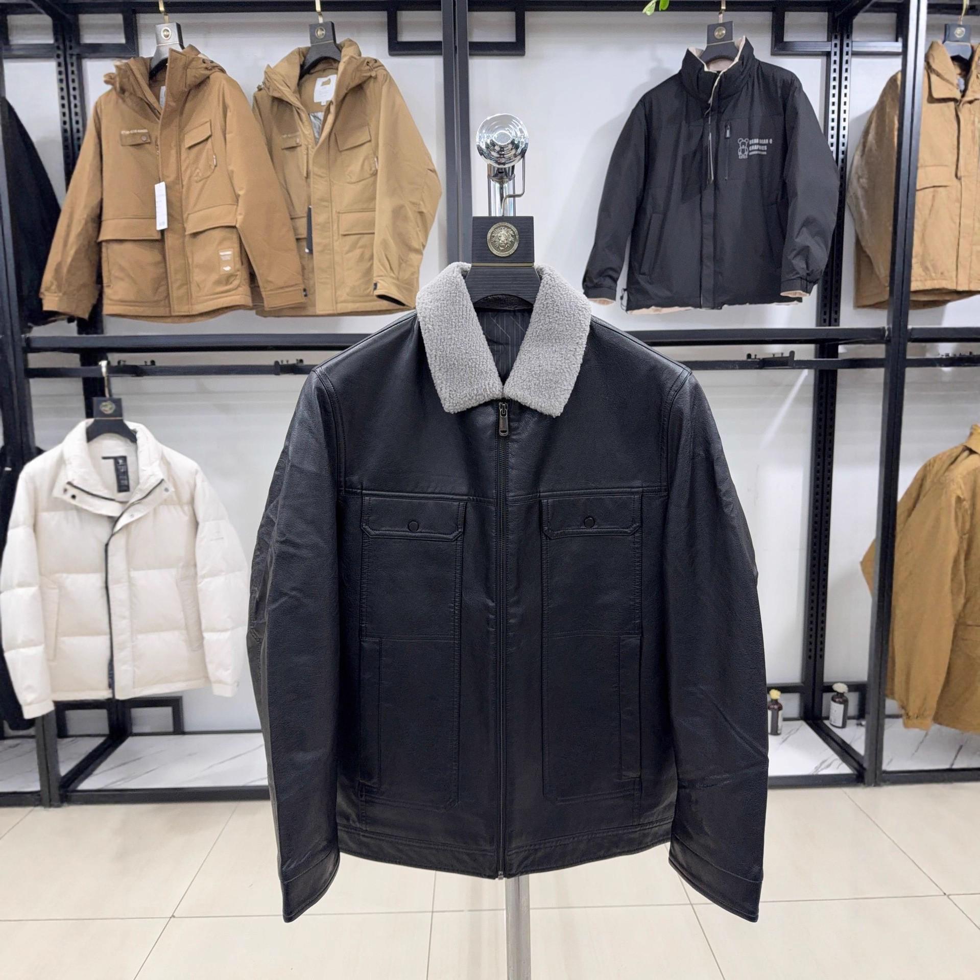 Men s Business Style Lapel Leather Down Jacket - 90% White Duck Down, Thick, Warm, Windproof (9Y028) XL (135-150 jin)